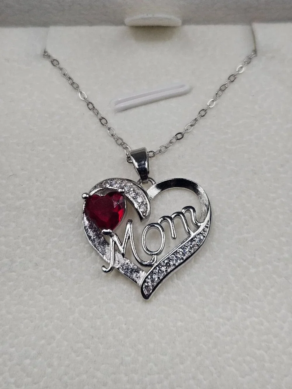 S925 Sterling Silver Mom Heart 20in Adjustable Necklace